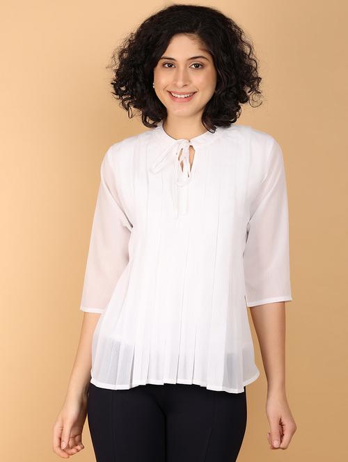 women solid tie up neck top - 21168874 - Very Small Image - 1
