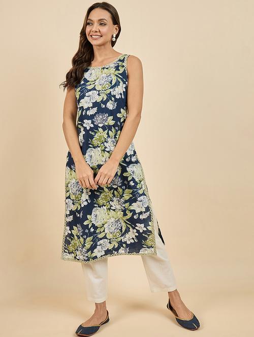 blue cotton straight kurta - 21169883 - Very Small Image - 1