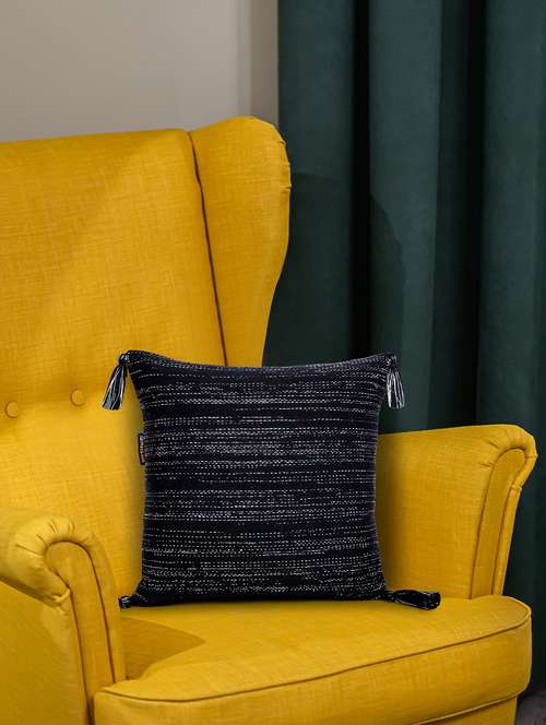 mezposh black & silver striped cotton lurex jacquard cushion cover (16"x16") - 21172656 - Very Small Image - 1
