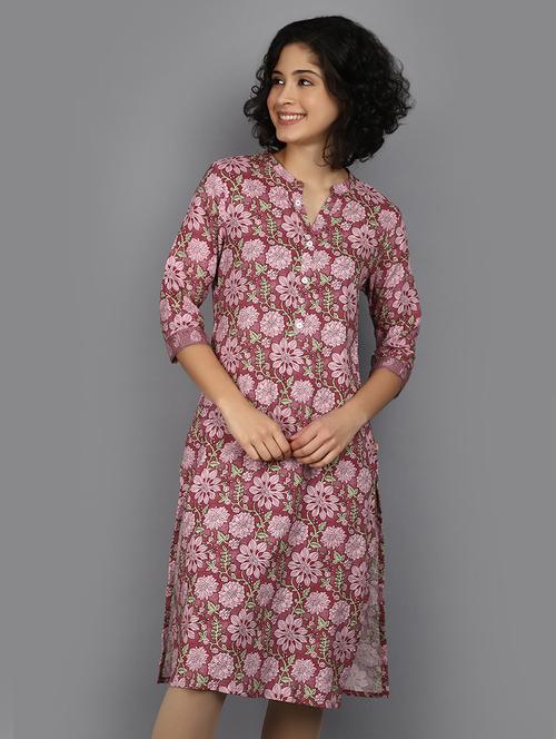 women purple mandarin neck straight kurta - 21176509 - Very Small Image - 1