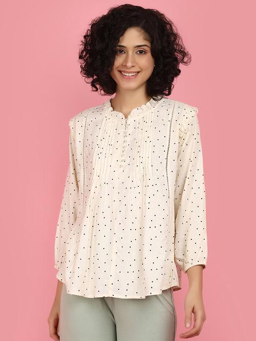women off white polka dots printed top - 21176576 - Very Small Image - 1