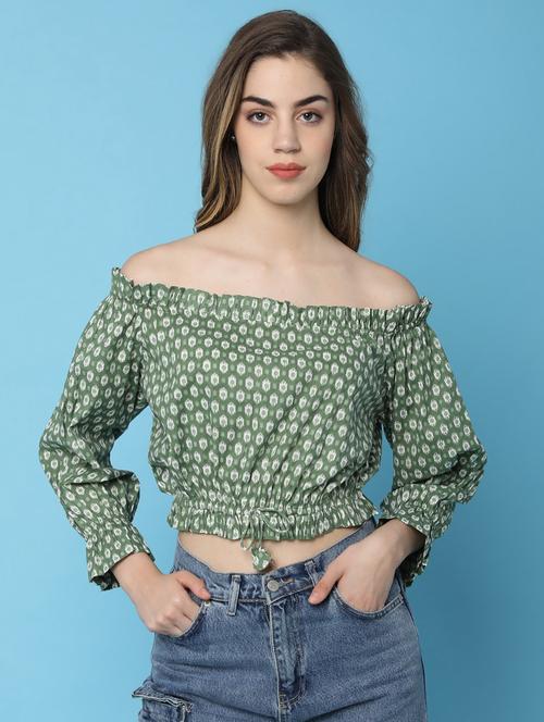 women printed off shoulder crop top - 21176619 - Very Small Image - 1