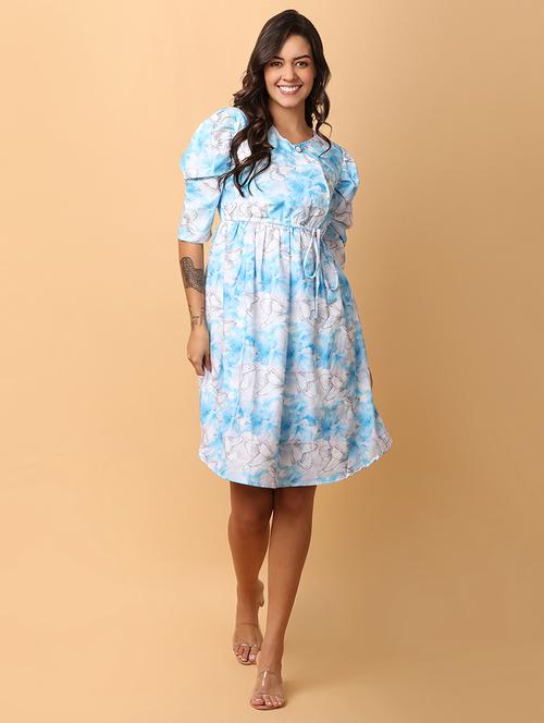 blue cotton fit & flare dress - 21230258 - Very Small Image - 1