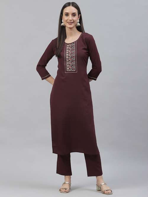 women round neck kurta pant set - 21230680 - Very Small Image - 1