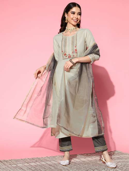 women three quarter sleeve kurta pant with dupatta set - 21230717 - Very Small Image - 1