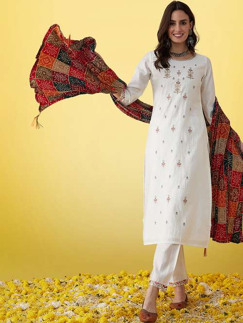 women three quarter sleeve kurta pant with dupatta set - 21230750 - Very Small Image - 1