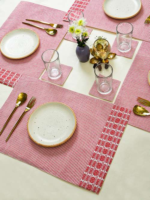 ratan cart pink cotton stripe printed 13x19 inch placemat set of 4 - 21231162 - Very Small Image - 1