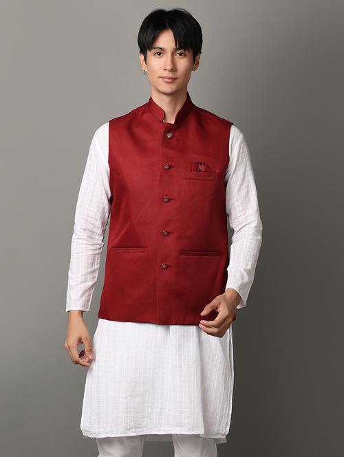 men solid sleeveless nehru jacket - 21244241 - Very Small Image - 1