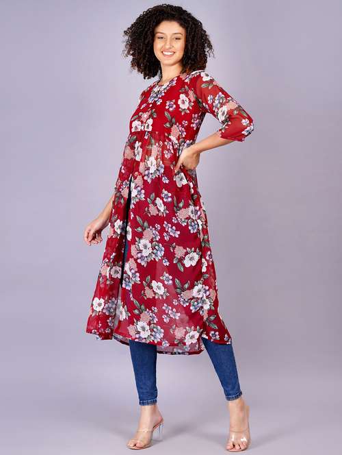 red georgette a-line tunic - 21248845 - Very Small Image - 1