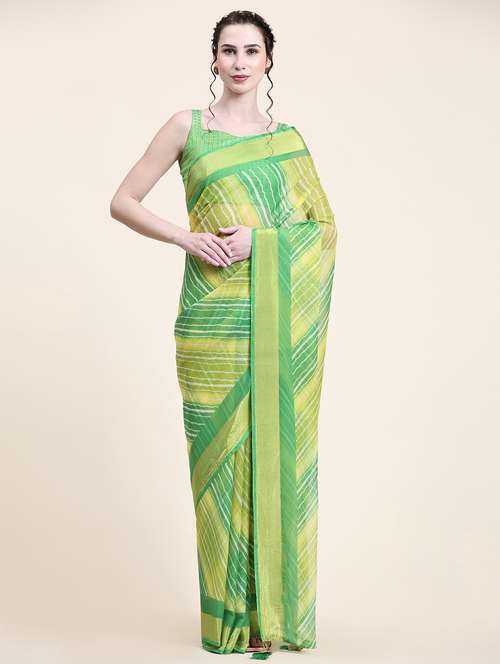 women green stripes printed saree with blouse - 21275795 - Very Small Image - 1