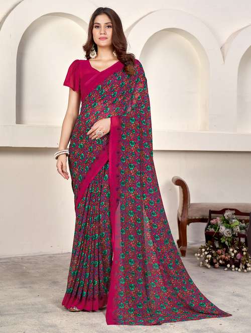 pink georgette printed saree with blouse - 21278057 - Very Small Image - 1