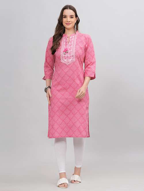 women pink cotton blend straight kurta - 21288596 - Very Small Image - 1