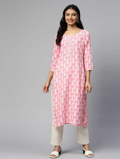 women pink cotton blend straight kurta - 21288720 - Very Small Image - 1