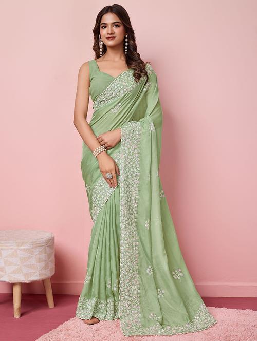 women neo mint embroidered saree with blouse - 21305440 - Very Small Image - 1