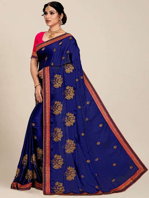 women blue embroidered saree with blouse - 21317701 - Very Small Image - 1