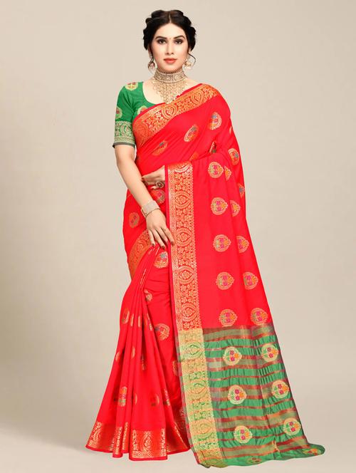 women red banarasi saree with blouse - 21318310 - Very Small Image - 1