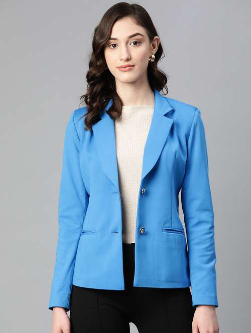 women blue polyester formal blazer - 21324437 - Very Small Image - 1