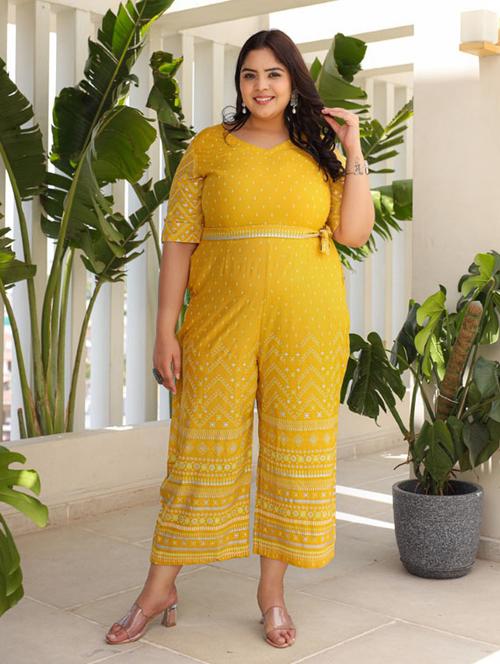 mustard printed full leg jumpsuit - 21337690 - Very Small Image - 1