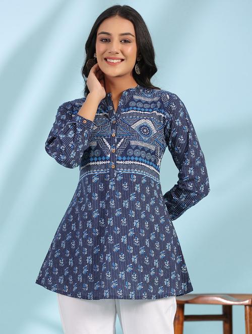 women blue cotton a-line tunic - 21337838 - Very Small Image - 1