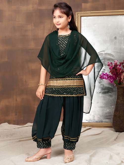 girls sequins work kurta salwar with dupatta - 21349115 - Very Small Image - 1