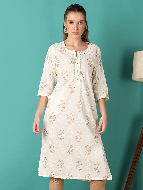 women printed three quarter sleeve straight kurta - 21369052 - Very Small Image - 1