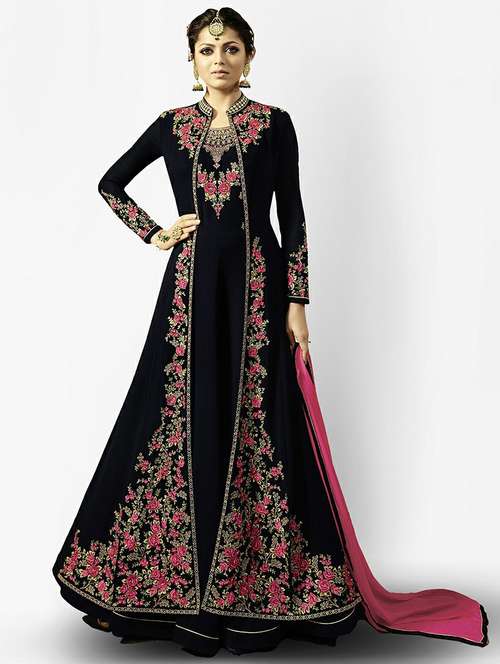 women embroidered semi-stitched anarkali suits set - 21369355 - Very Small Image - 1