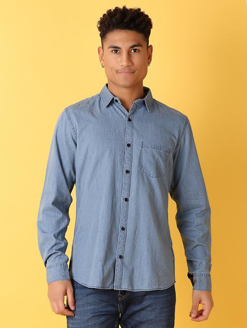 men light blue regular fit collared casual shirt - 21374775 - Very Small Image - 1