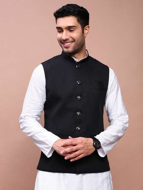 men mandarin neck solid nehru jacket - 21383281 - Very Small Image - 1