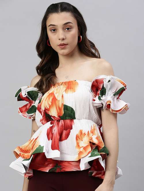 off white floral printed peplum top - 21387394 - Very Small Image - 1