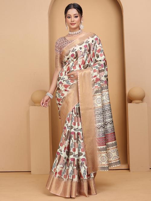 women multi color printed bordered saree with blouse - 21389241 - Very Small Image - 1