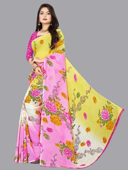 women pink floral printed saree with blouse - 21413999 - Very Small Image - 1
