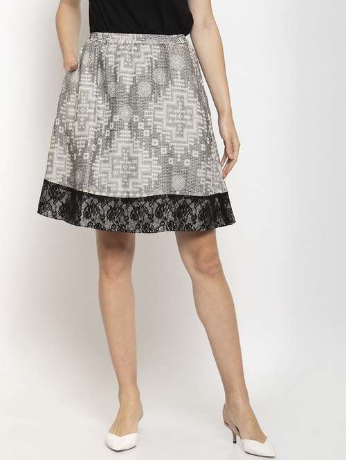 grey printed flared skirt - 21463173 - Very Small Image - 1