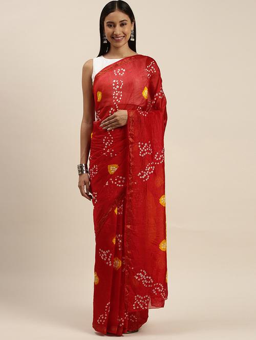 red bandhani printed saree with blouse - 21465802 - Very Small Image - 1
