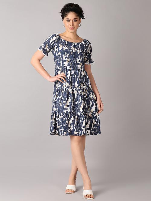 women printed boat neck tiered dress - 21492341 - Very Small Image - 1
