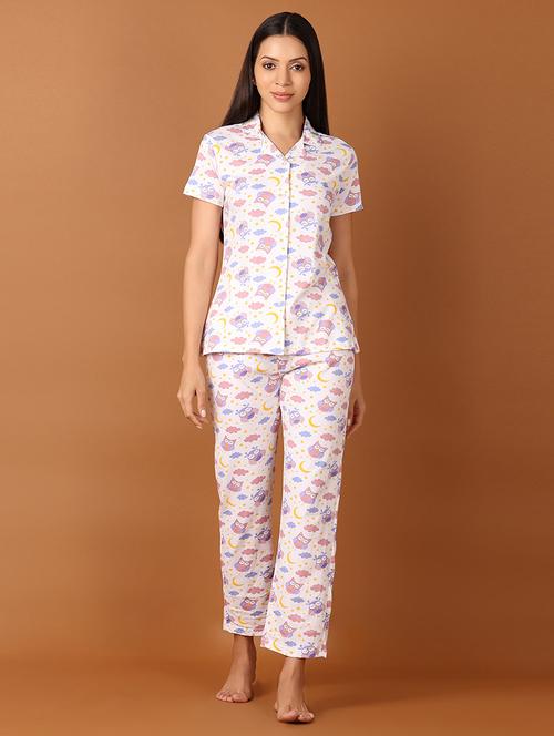 women white printed nightwear pyjama set - 21507685 - Very Small Image - 1