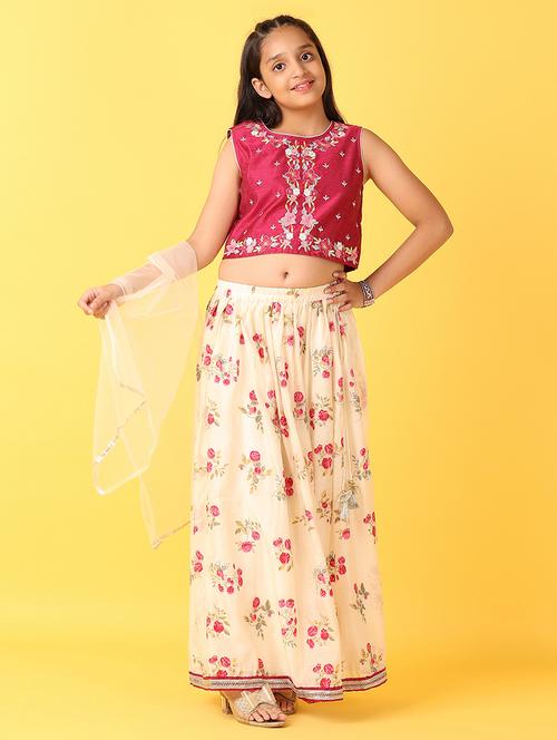 girl floral maroon lehenga choli with dupatta - 21508999 - Very Small Image - 1