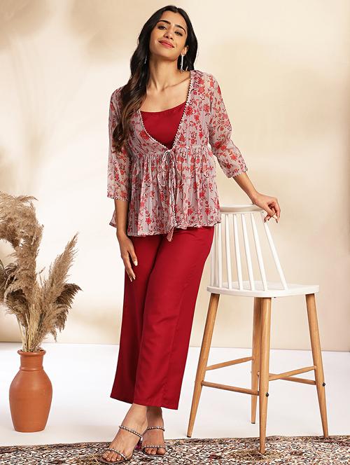 women maroon co-ord set with jacket - 21512883 - Very Small Image - 1