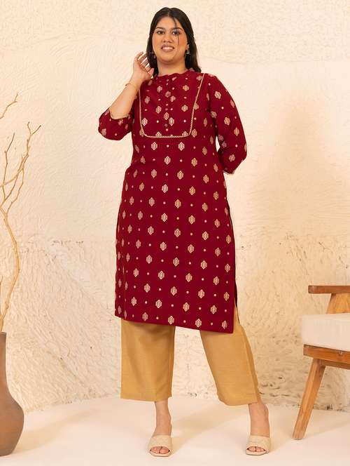 women maroon crepe straight kurta - 21514050 - Very Small Image - 1