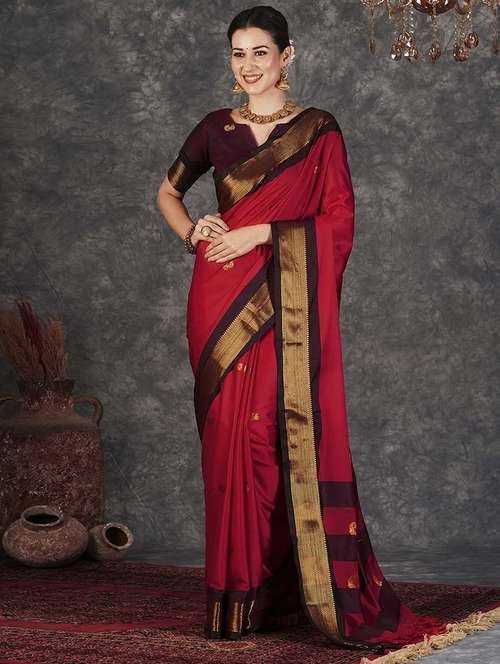 women red self design zari bordered saree - 21520649 - Very Small Image - 1