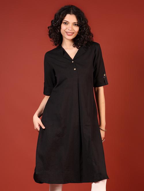 women solid roll-up sleeves straight kurta - 21524181 - Very Small Image - 1