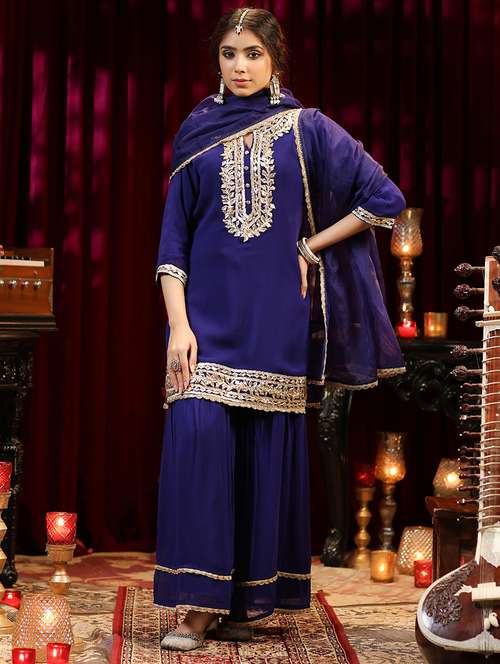women gota patti kurta sharara suit set - 21544537 - Very Small Image - 1