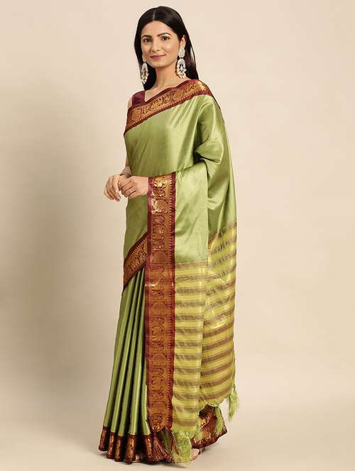 women solid zari bordered saree - 21549812 - Very Small Image - 1