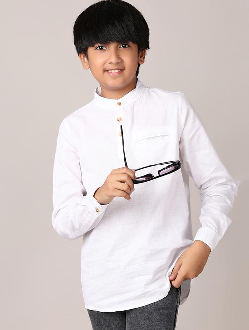 boys solid mandarin neck long sleeve kurta - 21558775 - Very Small Image - 1