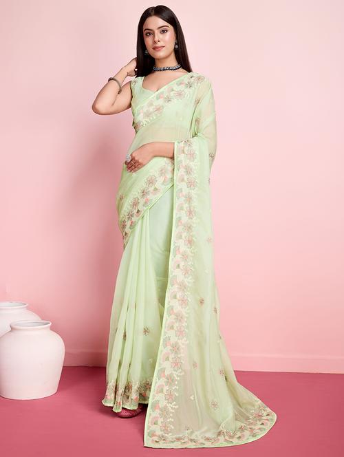 women neo mint ready to wear saree with blouse - 21559176 - Very Small Image - 1