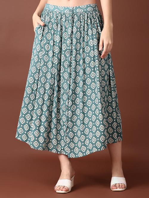 green rayon flared skirt - 21561306 - Very Small Image - 1