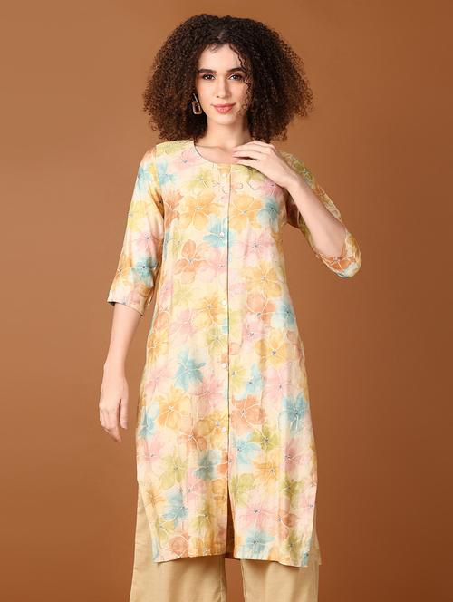women floral three quarter sleeve straight kurta - 21561727 - Very Small Image - 1