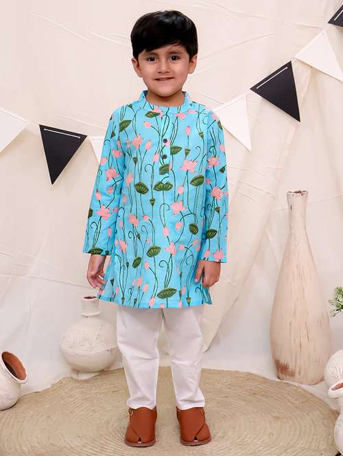 boys floral printed long sleeve kurta sets - 21563933 - Very Small Image - 1