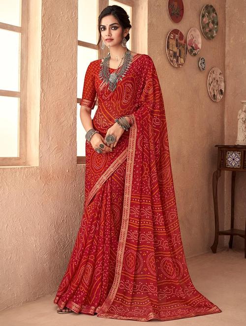 women lace bordered bandhani saree - 21567382 - Very Small Image - 1