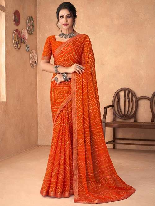 women lace bordered bandhani saree - 21567395 - Very Small Image - 1
