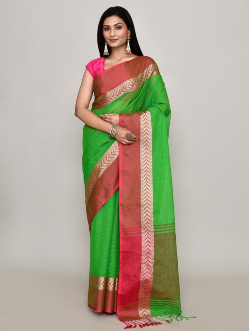 women solid with bordered handloom saree - 21583375 - Very Small Image - 1